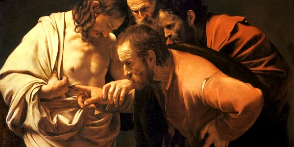 Toma Necredinciosul în reproducererea celebrei picturi a lui Caravaggio Foto Caravaggio com jpg