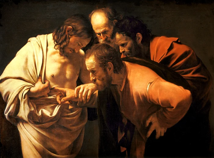 Reproducerere a celebrei picturi a lui Caravaggio „The Incredulity of Saint Thomas” Foto Caravaggio