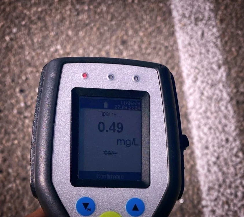 Rezultatul testării cu aparatul etilotest a fost peste limita de 0,40 mg/l  Foto: IPJ Argeș