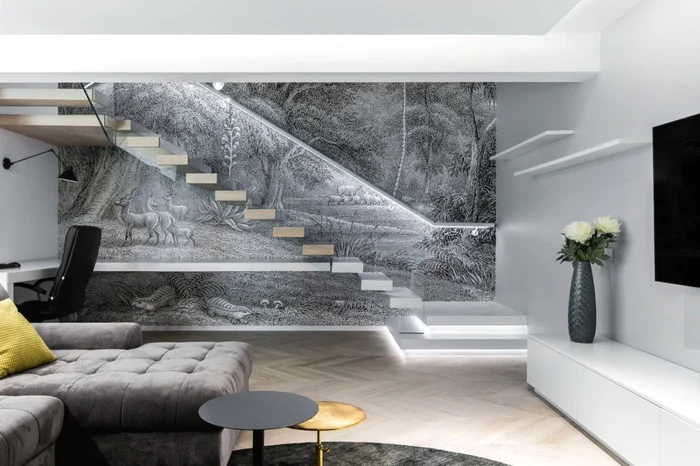 Amenajare open space duplex pe dubla inaltime_trepte in consola_Studio2.1 Bucuresti 