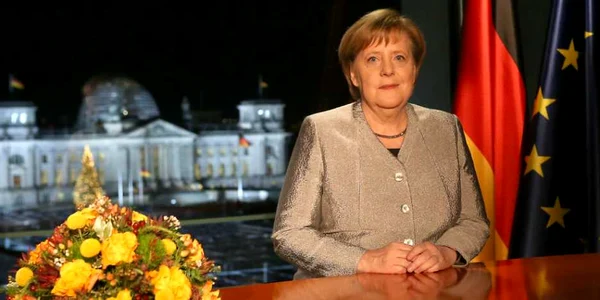 Cancelarul german Angela Merkel îşi înregistrează mesajul de Anul Nou pentru naţiune la cancelaria din Berlin Germania FOTO Guliver / Getty Images / Mika Schmidt