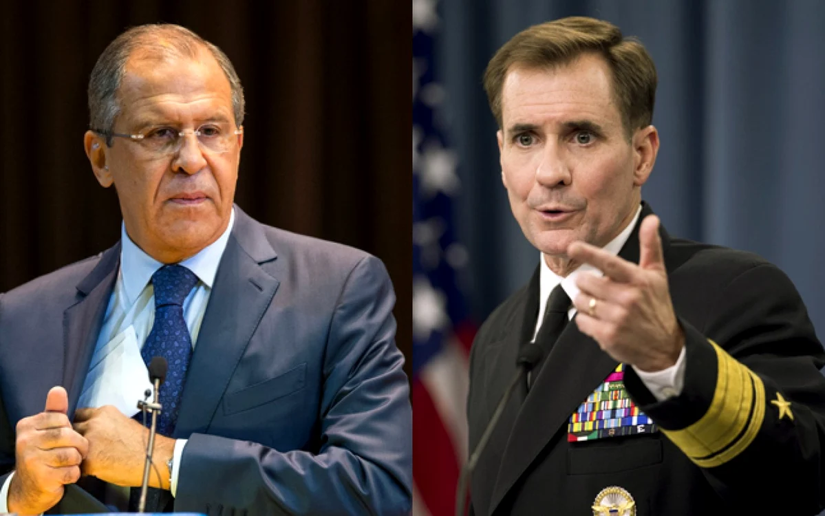 Serghei Lavrov şi John Kirby. FOTO AP