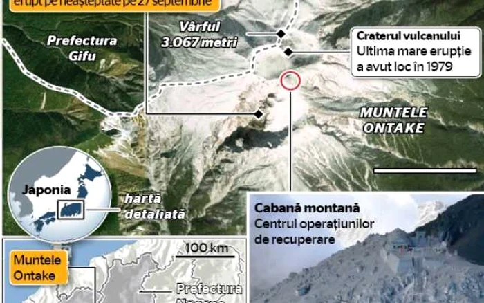 Ingrijorare privind eventualele noi eruptii ale vulcanului Ontake Infografie