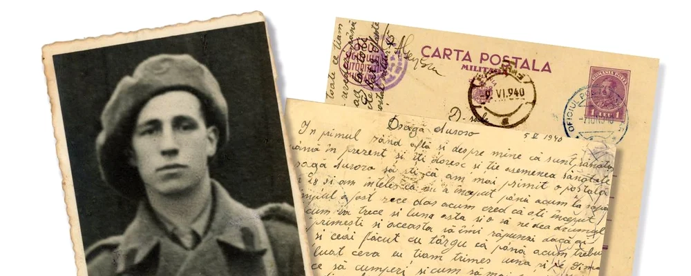O carte poștală trimisă de un soldat soției sale,  în timpul celui de-Al Doilea Război Mondial