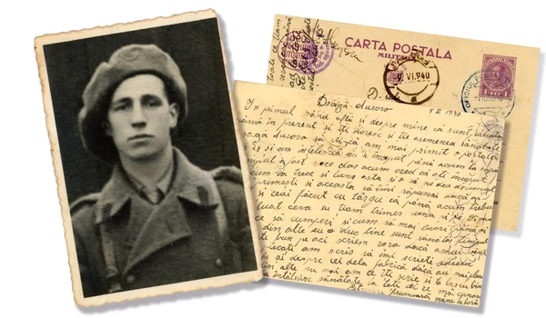 O carte poștală trimisă de un soldat soției sale,  în timpul celui de-Al Doilea Război Mondial