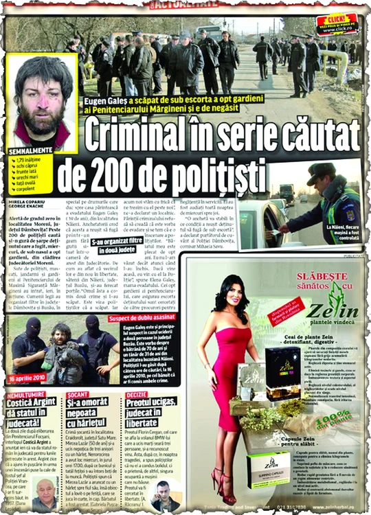 Click! a scris începând  cu 10 martie despre  evadarea criminalului