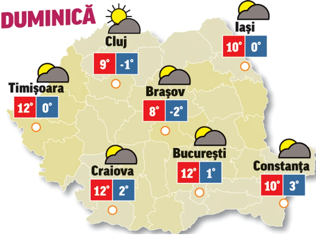 Ultima zi de weekend vine cu vreme frumoasă, chiar dacă pe alocuri vor mai apărea câțiva nori