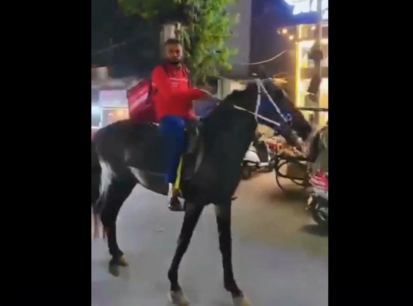 Enervat de cozile lungi de la benzinării, un livrator de mâncare a luat... calul VIDEO