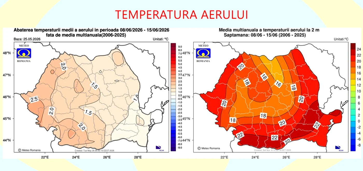 Prognoza pentru intervalul 8 – 15 iunie. FOTO ANM