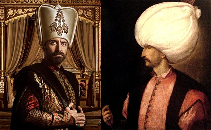 Actorul Halit Ergenc din ”Suleyman Magnificul” faţă în faţă cu sultanul Soliman Întâiul FOTO Kanal D/ portret al pictorului veneţian Tiziano Vecellio (Titian)