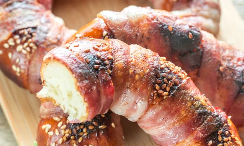 Bagels with sesame wrapped in bacon rashers jpeg