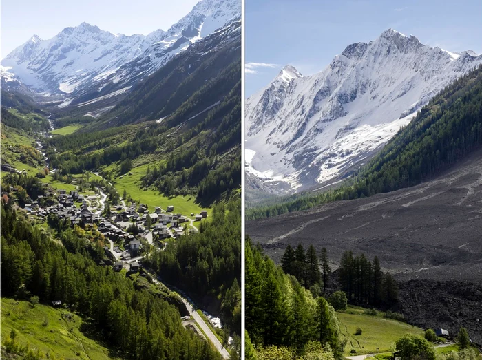 Satul Blatten înainte și după avalanșă FOTO Profimedia