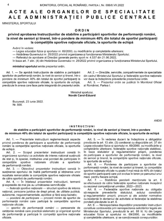 Ordinul lui Novak publicat in MO