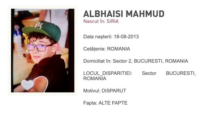 Albhaisi Mahmud a plecat de acasă și nu a mai revenit FOTO Poliția Română