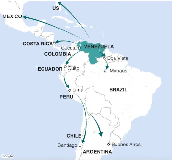 Acestea sunt rutele și destinațiile alese de refugiații din Venezuela care fug de dictatorul Nicolas Maduro
