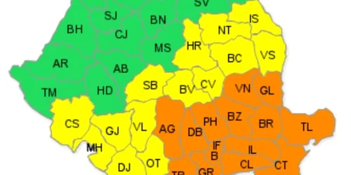 Cod portocaliu de ninsori abundente şi intesificări ale vântului în Muntenia, Dobrogea si sudul Moldovei
