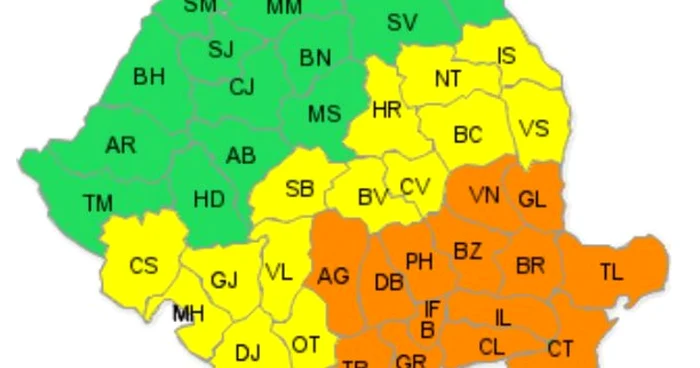 Cod portocaliu de ninsori abundente şi intesificări ale vântului în Muntenia, Dobrogea si sudul Moldovei