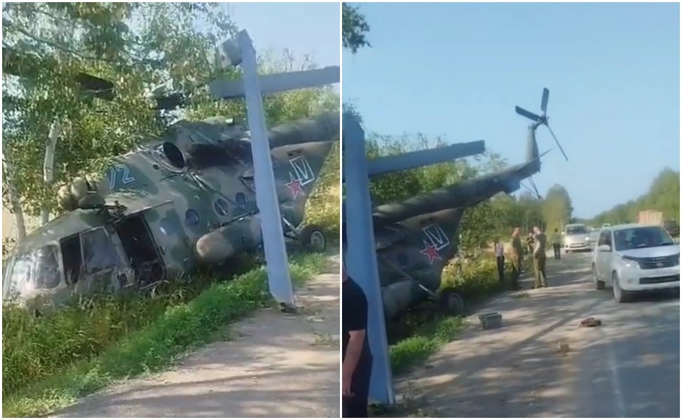 Momentul în care un elicopter a aterizat de urgență pe o șosea din Rusia. O cameră de bord a filmat totul