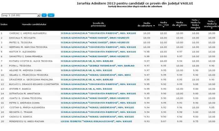 Ierarhia la Evaluarea Naţională 2013 în judeţul Vaslui FOTO Adevărul