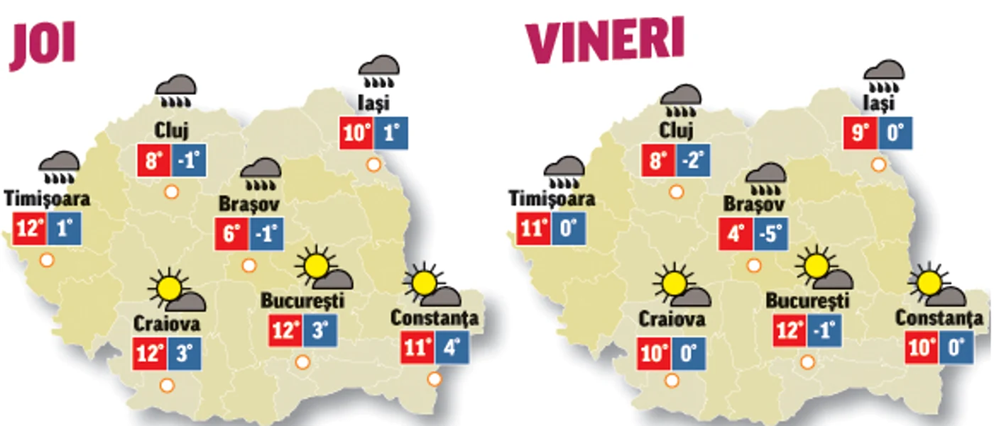 Prognoza meteo pentru următoarele două zile anunță precipitații în jumătatea de nord a șării