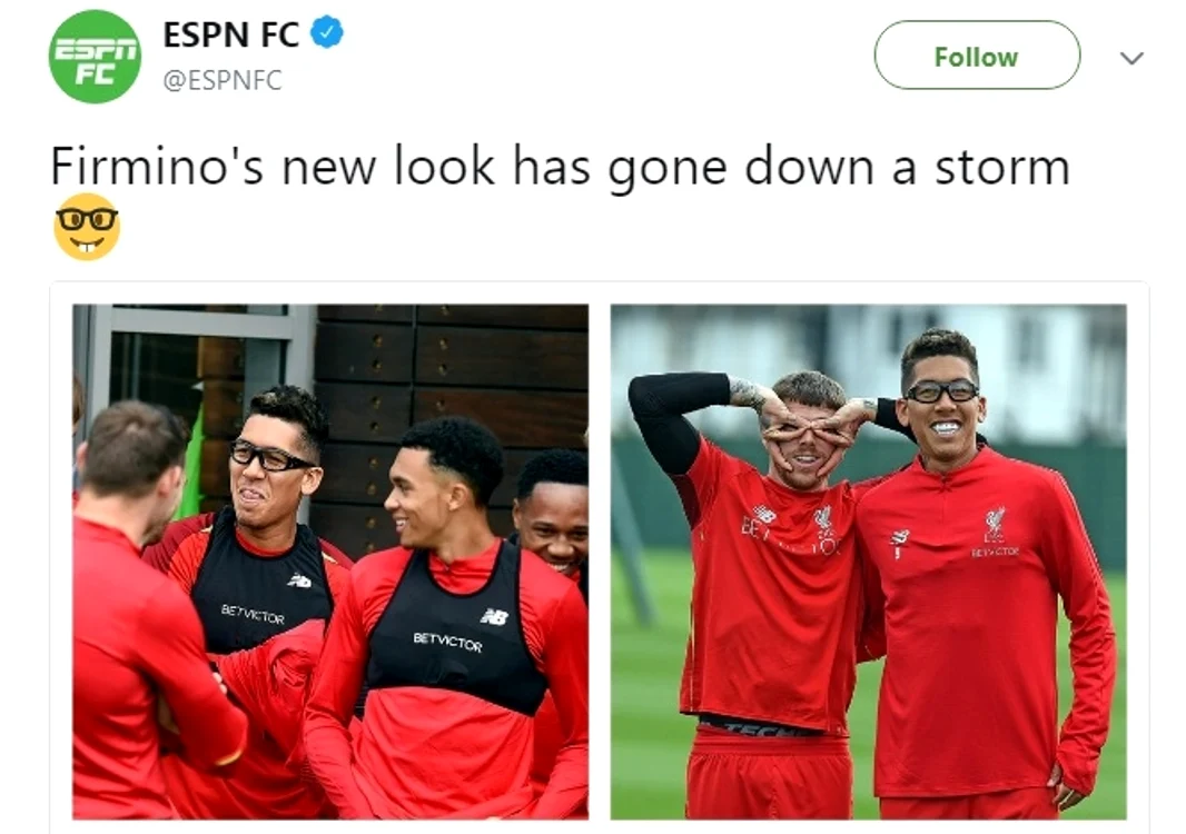 
    Firmino a apărut cu ochelari la antrenamentul lui FC LiverpoolFoto: Twitter  