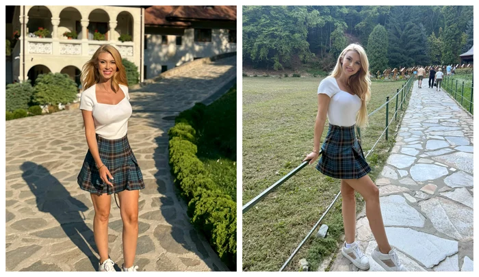 Andreea Bălan, în vizită la mănăstirea Prislop / FOTO: Colaj Facebook