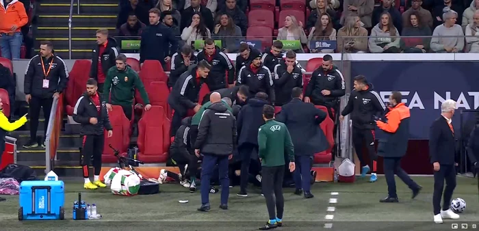Adam Szalai a fost resuscitat pe marginea terenului. Captură Prima TV