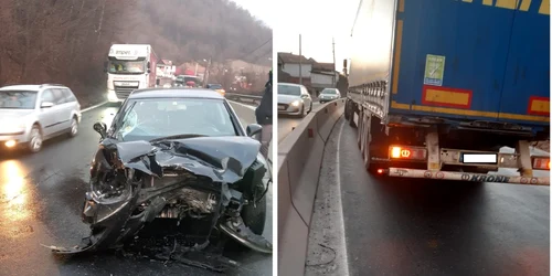 Trafic îngreunat pe Valea Oltului în urma coliziunii dintre un autoturism şi un TIR la Bujoreni - Vâlcea Foto Adevărul