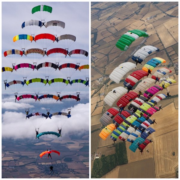 Record spectaculos în aer! 27 de parașutiști au format o „piramidă umană”
