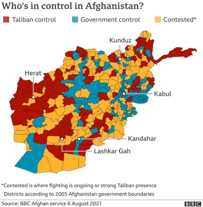 Harta controlului din Afganistan FOTO BBC