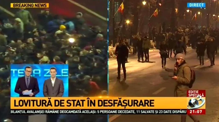 Antena 3 şi România TV au vorbit despre „o lovitură de stat“ în timpul protestelor anti-graţiere FOTO Captură Adrian Răileanu