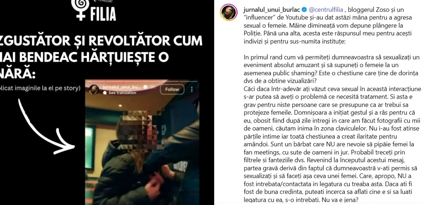 Postarea lui Mihai Bendeac FOTO: captura instagram