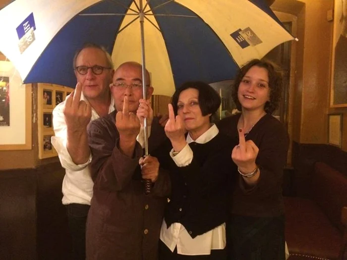 De la stânga la dreapta: Ulrich Schreiber, Yiwu Liao, Herta Müller şi Corina Bernic FOTO Facebook