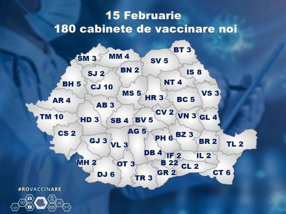În toată ţara se deschid 180 cabinete noi, în care se va administra vaccinul produs de Astra Zeneca