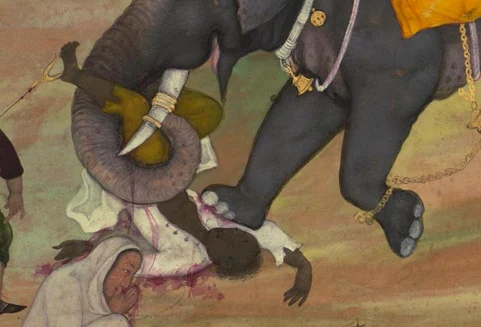Execuție realizată de un elefant, în India, în timpul Imperiului Mughal FOTO wikipedia