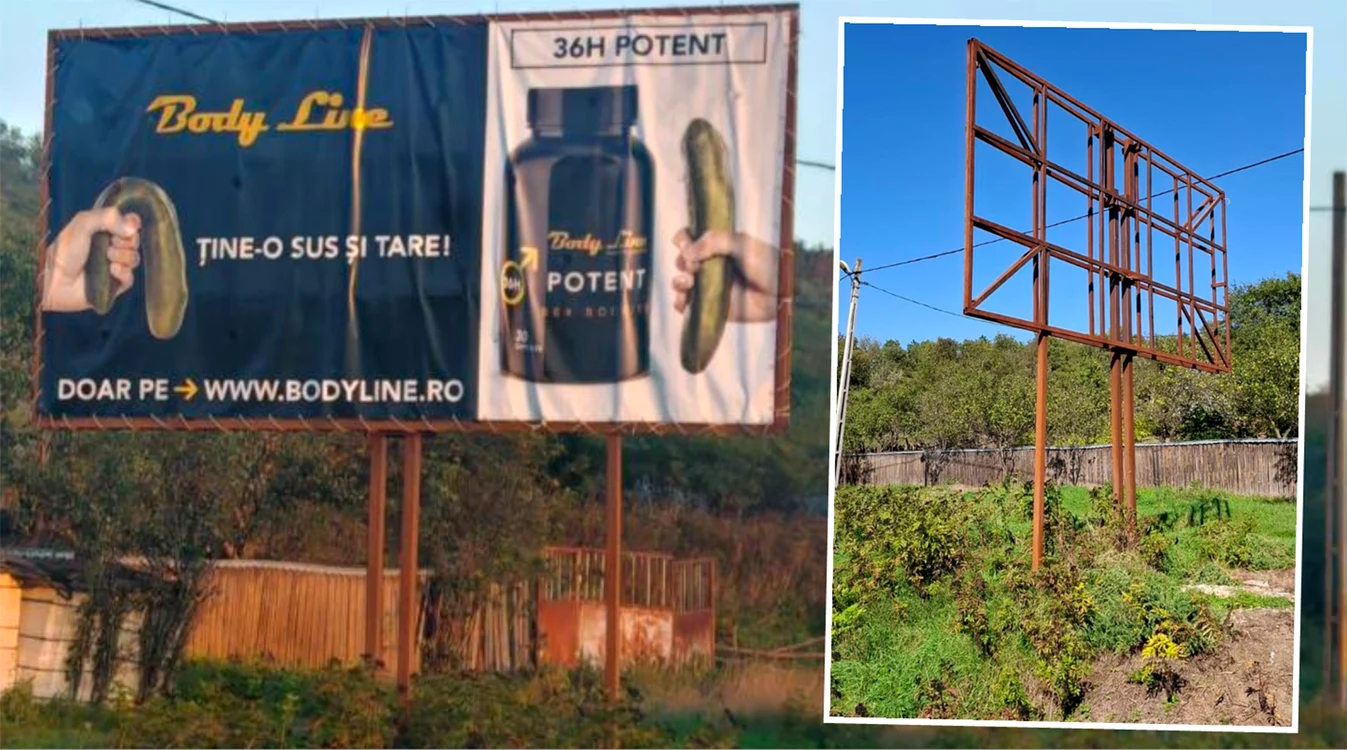 Panoul cu reclama controversată a dispărut rapid de pe DN Vaslui-Negrești - Foto Vremea Nouă