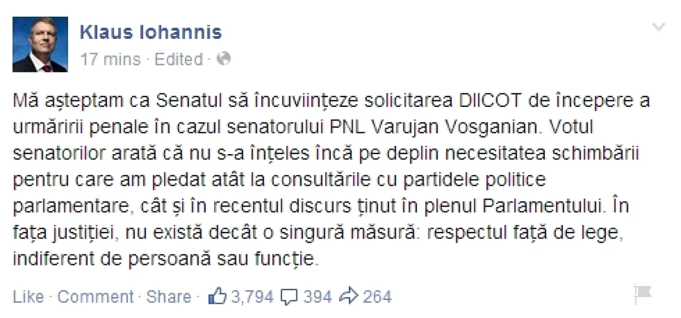 iohannis reactie vosganian