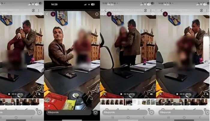 In imaginile distribuite, primarul pare să agreseze o femeie în biroul său. Sursă foto: Someșanul