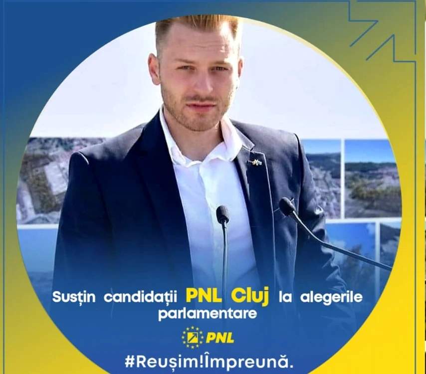 Valentin Avram, într-o fotografie pe care scrie: „susţin candidaţii PNL Cluj la alegeri”. FOTO: Arhivă personală
