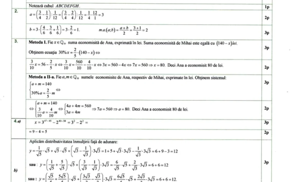 Rezolvarea subiectelor de matematică la Evaluarea Naţională 2020 oferite de prof Ştefan Smărăndoiu - pag 1 Foto Adevărul