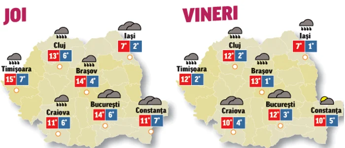 În următoarele două zile, cerul va fi înnorat în toate regiunile și vor exista averse de ploaie, dar neînsemnate cantitativ.