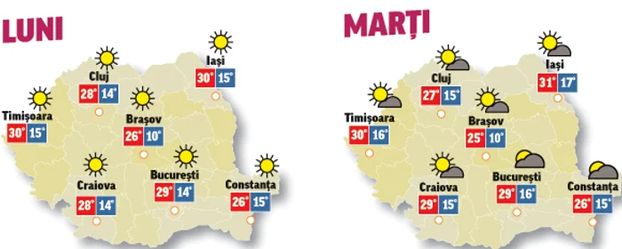Prognoza meteo pentru următoarele două zile anunță că vremea va fi instabilă din punct de vedere termic