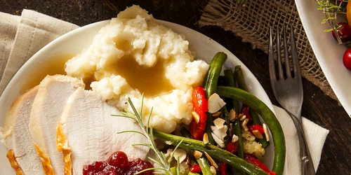 roasted holiday dinner with cauliflower mash green bean almondine jpg