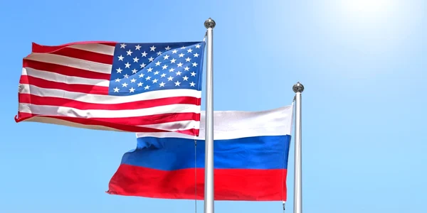 Steaguri SUA şi Rusia pe un fundal de cer senin FOTO SHUTTERSTOCK