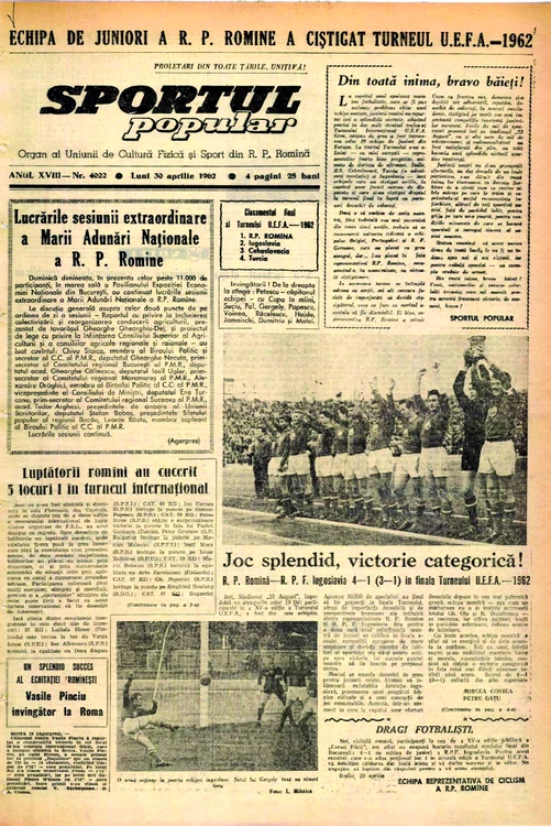 „Sportul popular” anunță performanța echipei naționale de juniori a României din 1962 