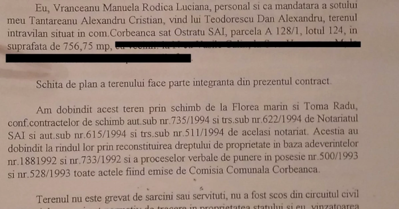 Contract vanzare teren Corbeanca Tantareanu