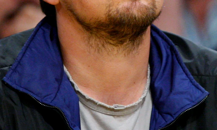 Actor Leonardo DiCaprio watches the Lakers play the Jazz in Los Angeles jpeg