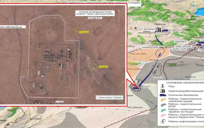 Camioane-cisternă parcate în apropiere de Deir ez-Zor FOTO syria.mil.ru via Sputnik