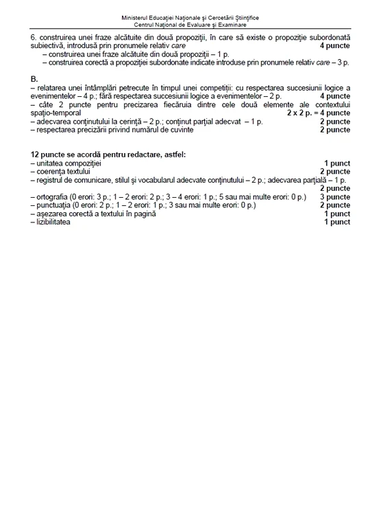 Barem la variantă de subiect pentru Evaluarea Naţională 2016