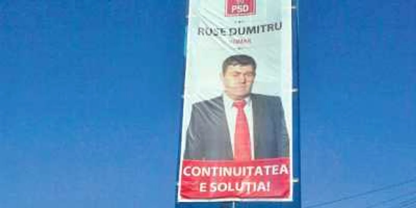 Deşi se află în arest, primarul Dumitru Ruse din Măgurele „le face cu ochiul“ alegătorilor din uriaşe afişe electorale